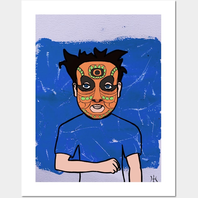 Unique MaleMask Digital Collectible "Ernest Hemingway" with IndianEye Color and BlueSkin on TeePublic Wall Art by Hashed Art